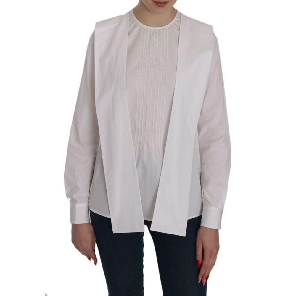 Dsquared² White Crew Neck Long Sleeve Cotton Women's Blouse